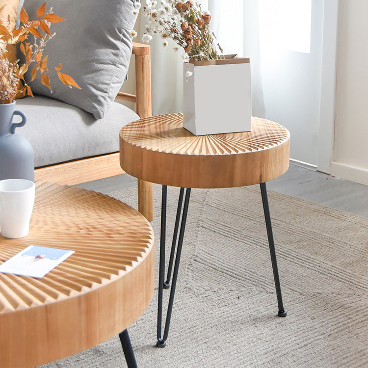 Round Sold Wooden Coffee Table with Black Base and Brone Top Clearhalo 'Coffee & Accent Tables' 'Coffee Tables' 'coffee_tables' 'furn' 'furn_coffee_tables' 'Furniture' 'Living Room Furniture' 6025649
