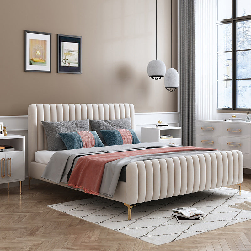 Glam Style Bed Frame Solid Color Standard Bed with Headboard