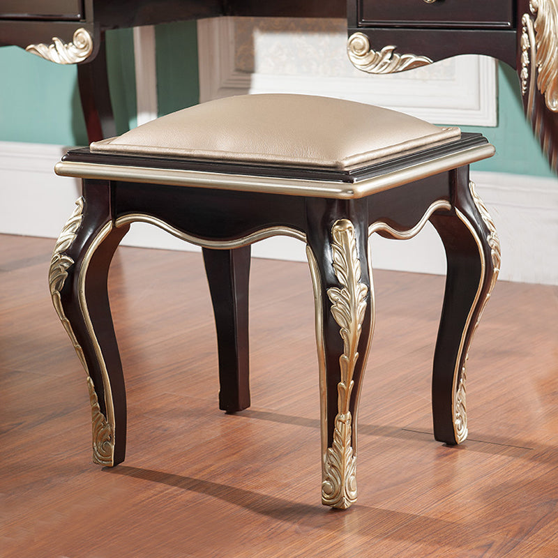 Contatore di trucco marrone con specchio da 19,68 "tavoli da vanità in legno largo con 5 cassetti