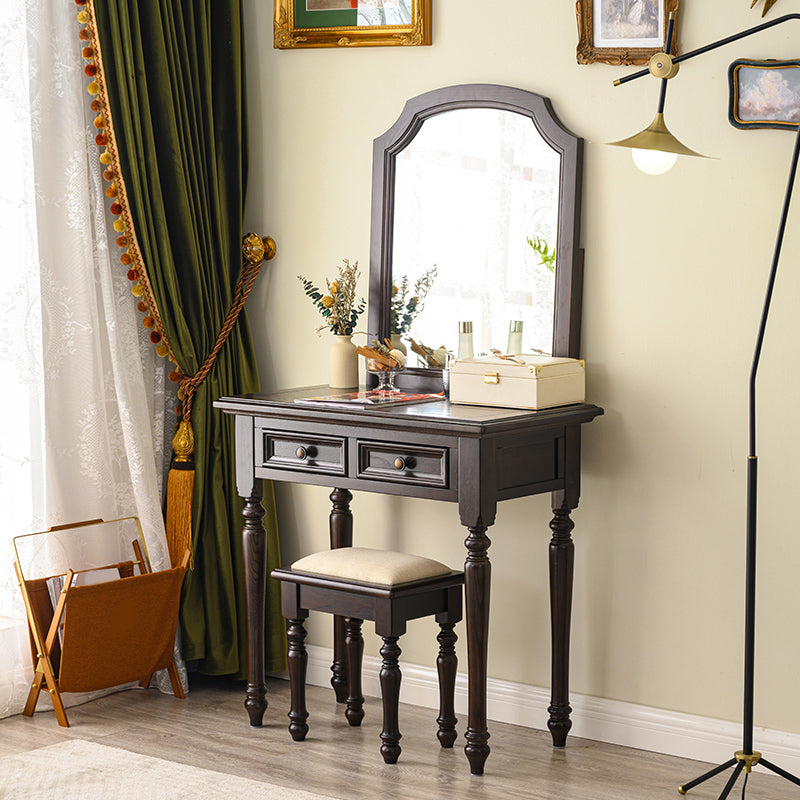 Ensemble de vanité brun cend avec miroir 17,71 "tables de vanité en bois de large avec 2 tiroirs