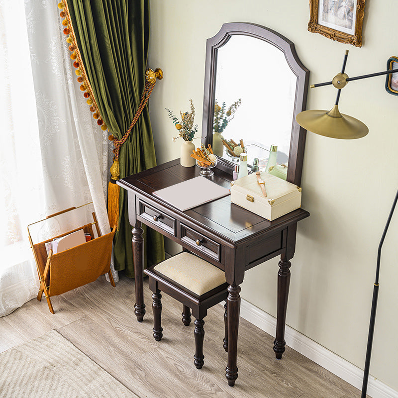 Ensemble de vanité brun cend avec miroir 17,71 "tables de vanité en bois de large avec 2 tiroirs