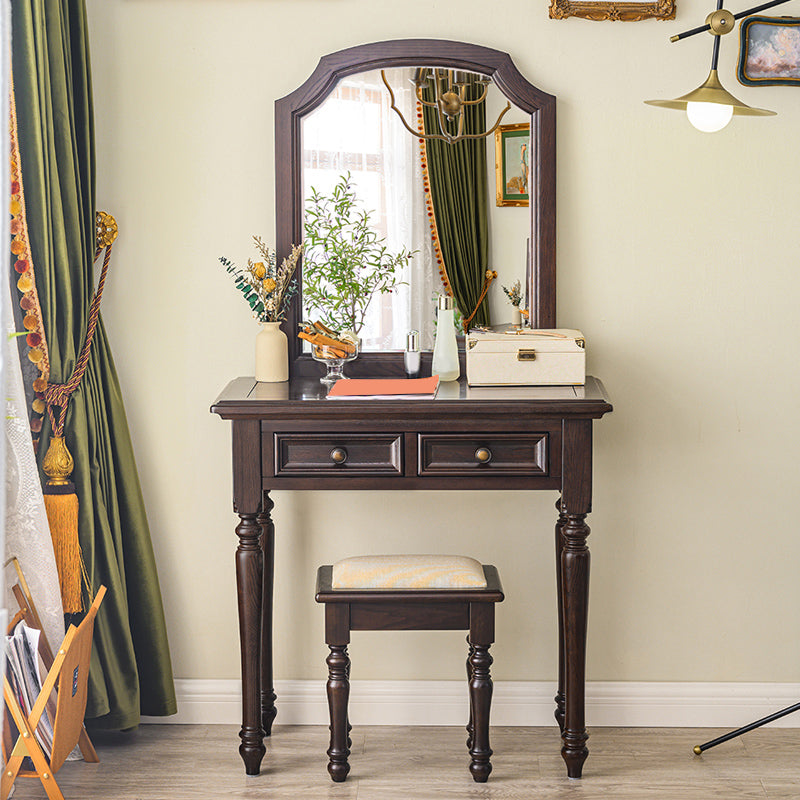 Ensemble de vanité brun cend avec miroir 17,71 "tables de vanité en bois de large avec 2 tiroirs