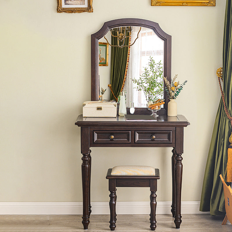 Ensemble de vanité brun cend avec miroir 17,71 "tables de vanité en bois de large avec 2 tiroirs