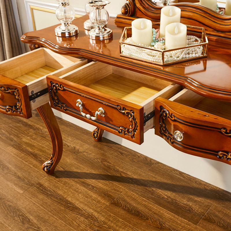 17.71 "Ensemble de vanité marron de large avec des tables de vanité en bois miroir avec 3 tiroirs de rangement