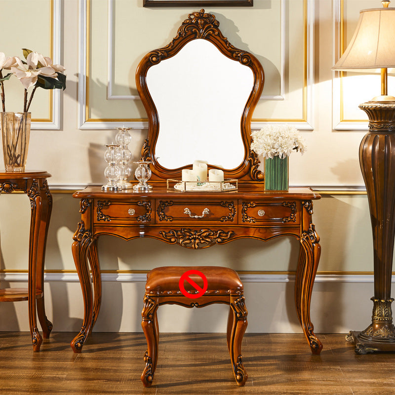 17.71 "Ensemble de vanité marron de large avec des tables de vanité en bois miroir avec 3 tiroirs de rangement