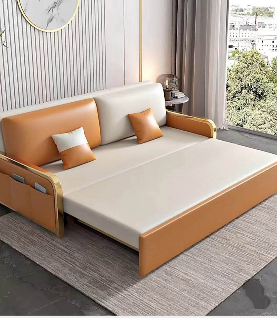 34.6 "Hリビングルーム用の現代フェイクレザーアームレスソファベッド