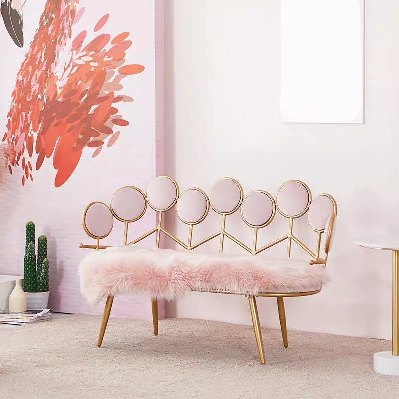 Modern Velvet 2-seater Sofa Metal Sloped Settee for Apartment