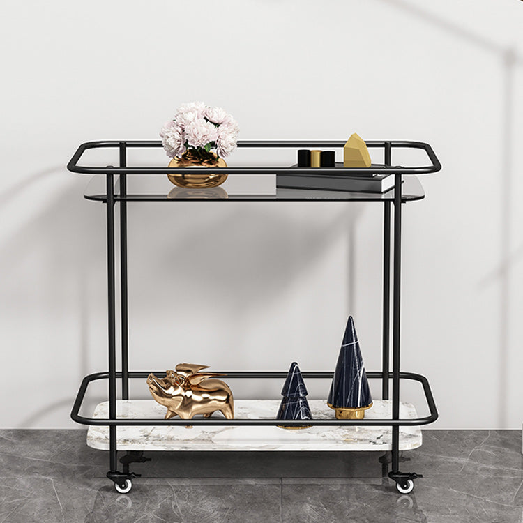 Contemporary Rectangular Side Table with Shelf, Glass Top Corner Table