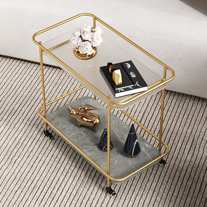 Contemporary Rectangular Side Table with Shelf, Glass Top Corner Table