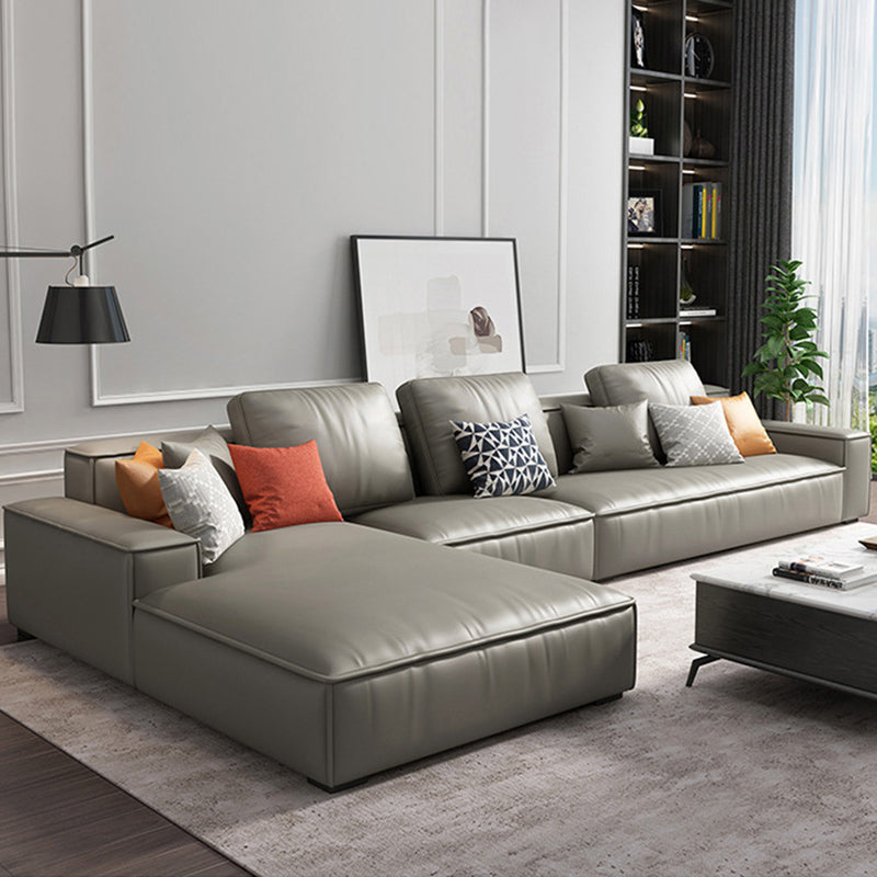 Nordic Recessed Arm Stationary Faux Leather Living Room Sofa Chaise Light Gray Left Clearhalo 'furn' 'furn_sectionals' 'Furniture' 'Living Room Furniture' 'Sectionals' 6026399