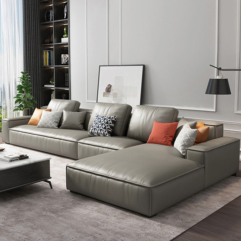 Nordic Recessed Arm Stationary Faux Leather Living Room Sofa Chaise Light Gray Right Clearhalo 'furn' 'furn_sectionals' 'Furniture' 'Living Room Furniture' 'Sectionals' 6026400