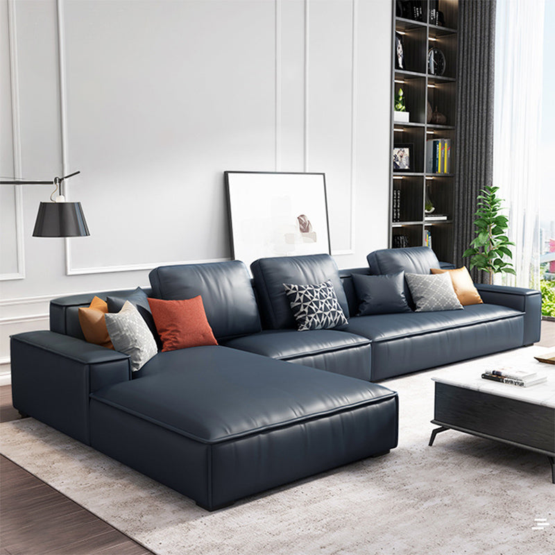 Nordic Recessed Arm Stationary Faux Leather Living Room Sofa Chaise Blue Left Clearhalo 'furn' 'furn_sectionals' 'Furniture' 'Living Room Furniture' 'Sectionals' 6026402