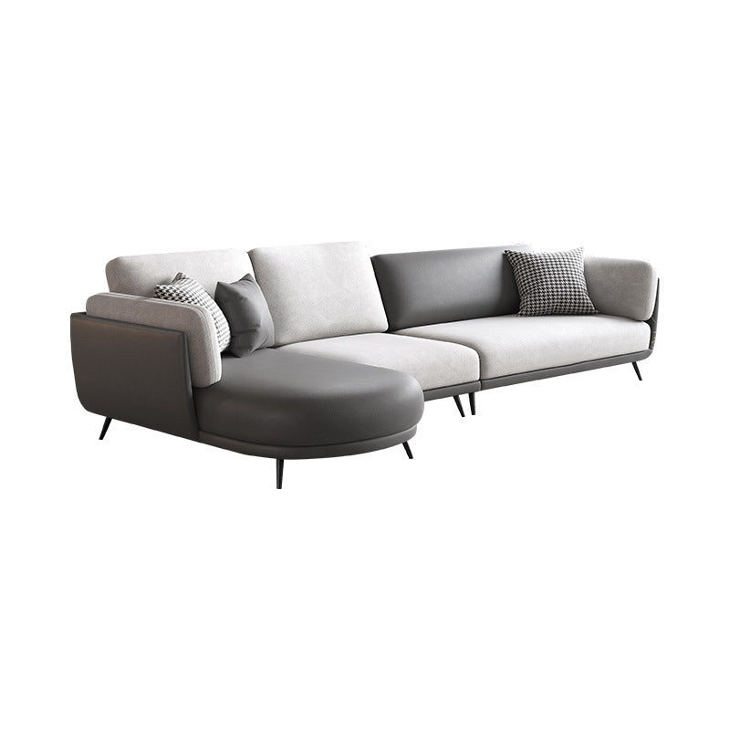 Nordic Faux Leather Living Room Stationary Pillow Top Arm Sofa Chaise Grey Left Clearhalo 'furn' 'furn_sectionals' 'Furniture' 'Living Room Furniture' 'Sectionals' 6026427