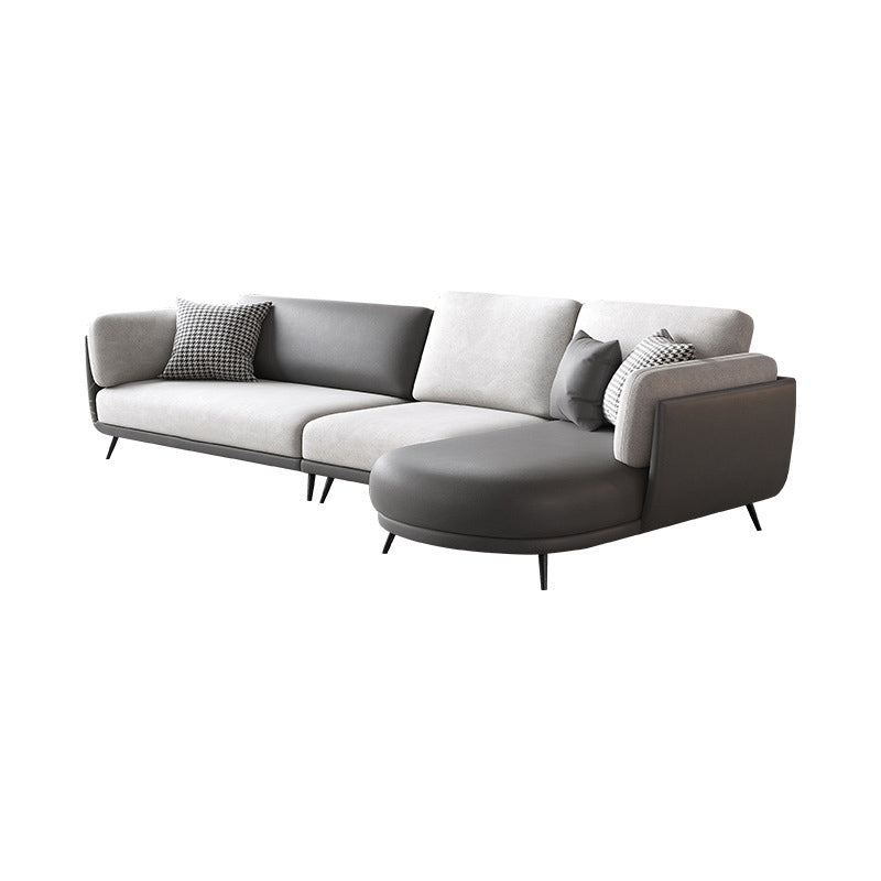 Nordic Faux Leather Living Room Stationary Pillow Top Arm Sofa Chaise Grey Right Clearhalo 'furn' 'furn_sectionals' 'Furniture' 'Living Room Furniture' 'Sectionals' 6026428