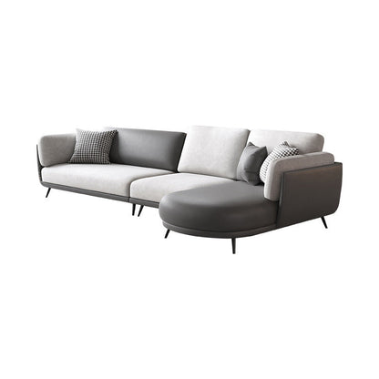 Nordic Faux Leather Living Room Stationary Pillow Top Arm Sofa Chaise Grey Right Clearhalo 'furn' 'furn_sectionals' 'Furniture' 'Living Room Furniture' 'Sectionals' 6026428
