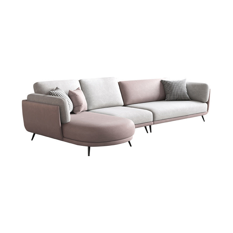 Nordic Faux Leather Living Room Stationary Pillow Top Arm Sofa Chaise Pink Left Clearhalo 'furn' 'furn_sectionals' 'Furniture' 'Living Room Furniture' 'Sectionals' 6026430