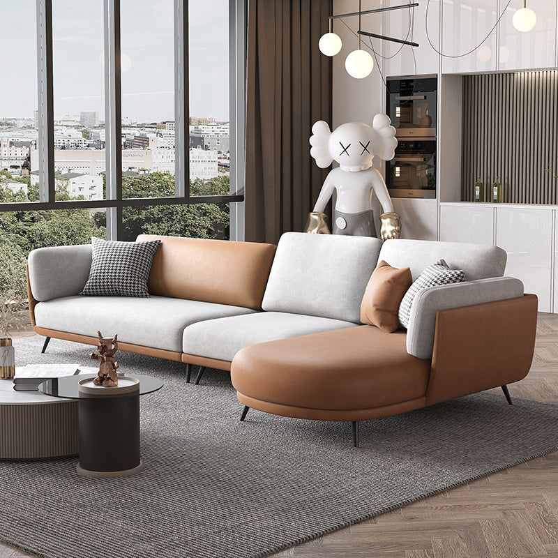 Nordic Faux Leather Living Room Stationary Pillow Top Arm Sofa Chaise Clearhalo 'furn' 'furn_sectionals' 'Furniture' 'Living Room Furniture' 'Sectionals' 6026431