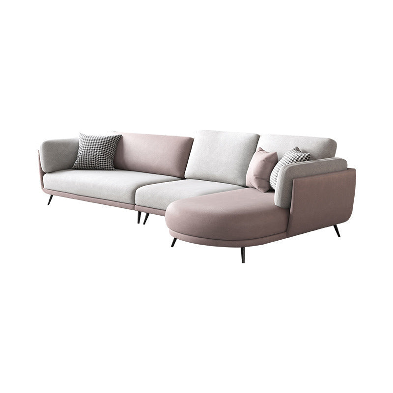 Nordic Faux Leather Living Room Stationary Pillow Top Arm Sofa Chaise Pink Right Clearhalo 'furn' 'furn_sectionals' 'Furniture' 'Living Room Furniture' 'Sectionals' 6026432