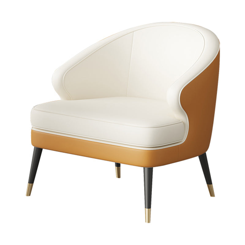 23.62" Wide Arm Chair Faux Leather Recessed Arms Accent Chair White-Saffron 1 Piece Clearhalo 'Accent Chairs' 'accent_chairs' 'Chairs & Seating' 'furn' 'furn_accent_chairs' 'Furniture' 'Living Room Furniture' 6026491