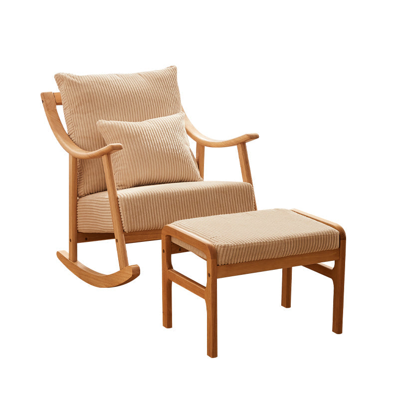 Suede and Solid Wood Rocking Chair with Padded Seat Rocker Chair Removable Cushions Off-White Rocking Chair with Ottomans Clearhalo 'Chairs & Seating' 'furn' 'furn_rocking_chairs' 'Furniture' 'Living Room Furniture' 'Rocking Chairs' 'rocking_chairs' 6026689