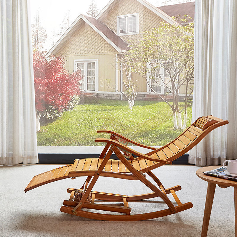 Chaise à bascule moderne Bamboo Rocker avec coussins amovibles