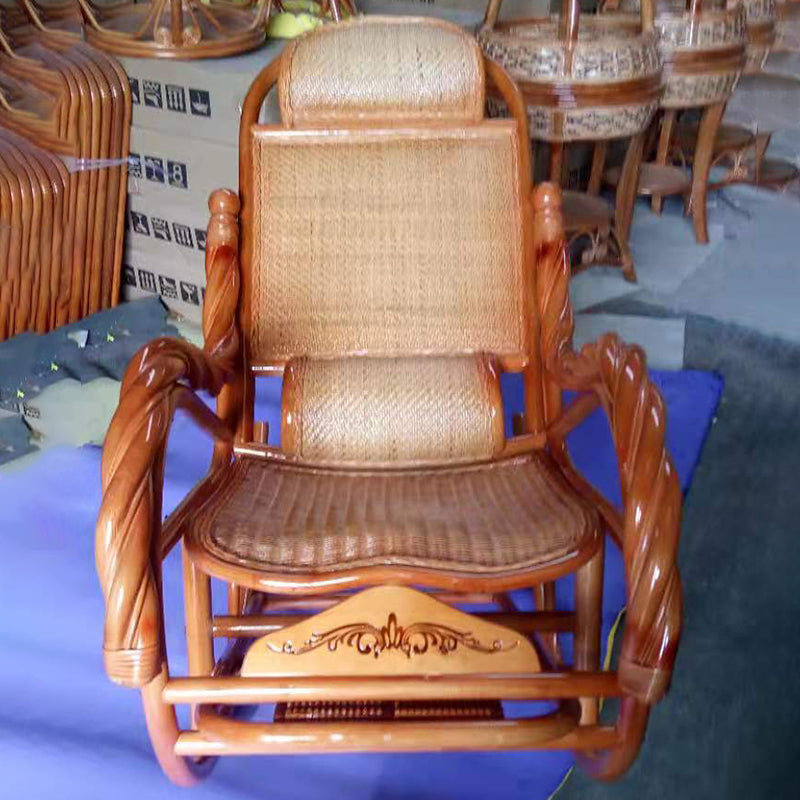 Spindle Antique Rocking Chair Wicker Rocker Chair 24" x 44.5" x 37.8" for Living Room Light Brown Non-Upholstered Clearhalo 'Chairs & Seating' 'furn' 'furn_rocking_chairs' 'Furniture' 'Living Room Furniture' 'Rocking Chairs' 'rocking_chairs' 6026876