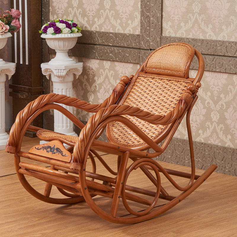 Spindle Antique Rocking Chair Wicker Rocker Chair 24" x 44.5" x 37.8" for Living Room Caramel Non-Upholstered Clearhalo 'Chairs & Seating' 'furn' 'furn_rocking_chairs' 'Furniture' 'Living Room Furniture' 'Rocking Chairs' 'rocking_chairs' 6026877