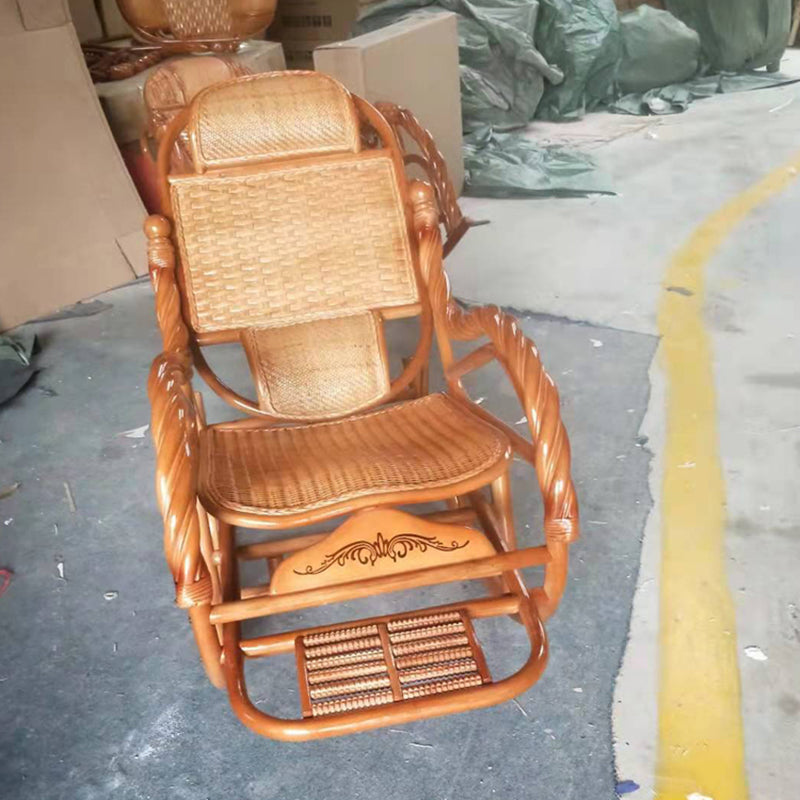 Spindle Antique Rocking Chair Wicker Rocker Chair 24" x 44.5" x 37.8" for Living Room Khaki Non-Upholstered Clearhalo 'Chairs & Seating' 'furn' 'furn_rocking_chairs' 'Furniture' 'Living Room Furniture' 'Rocking Chairs' 'rocking_chairs' 6026889