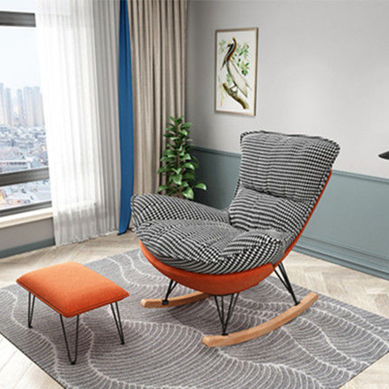 Modern Style Rocking Chair Upholstered Faux Leather Rocking Accent Chair Chair Rocking Chair with Ottomans Orange Houndstooth Clearhalo 'Chairs & Seating' 'furn' 'furn_rocking_chairs' 'Furniture' 'Living Room Furniture' 'Rocking Chairs' 'rocking_chairs' 6026899