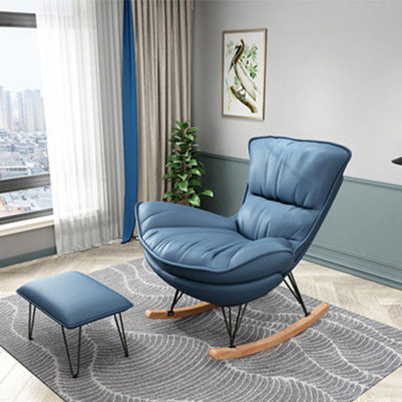 Modern Style Rocking Chair Upholstered Faux Leather Rocking Accent Chair Chair Rocking Chair with Ottomans Light Blue Clearhalo 'Chairs & Seating' 'furn' 'furn_rocking_chairs' 'Furniture' 'Living Room Furniture' 'Rocking Chairs' 'rocking_chairs' 6026901
