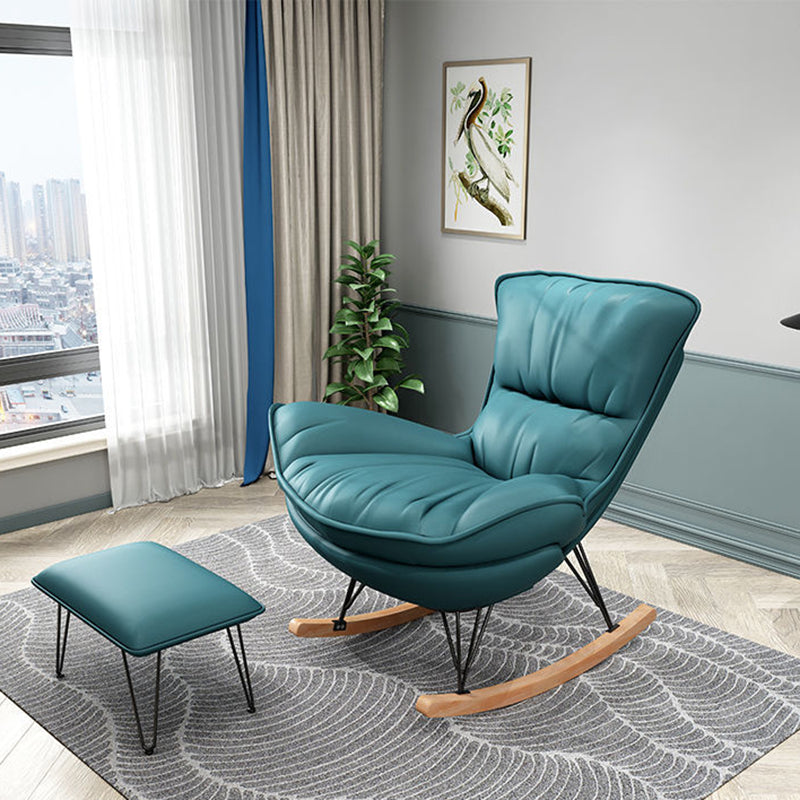 Modern Style Rocking Chair Upholstered Faux Leather Rocking Accent Chair Chair Rocking Chair with Ottomans Dark Green Clearhalo 'Chairs & Seating' 'furn' 'furn_rocking_chairs' 'Furniture' 'Living Room Furniture' 'Rocking Chairs' 'rocking_chairs' 6026902