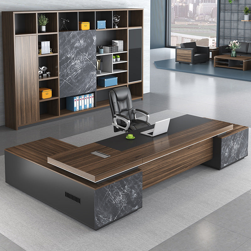 Contemporary Office Desk L-Shape Executive Desk with 2 Storage Drawers Clearhalo 'furn' 'furn_office_desk' 'Furniture' 'Office Desks' 'Office Furniture' 'office_desk' 6027624