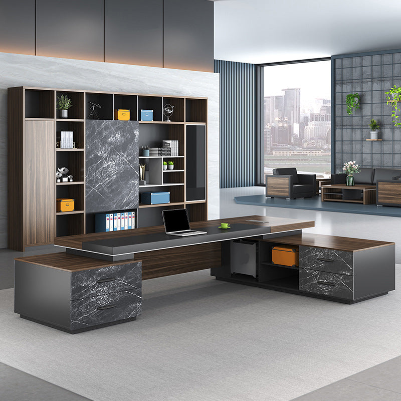 Contemporary Office Desk L-Shape Executive Desk with 2 Storage Drawers Right Hand Return Clearhalo 'furn' 'furn_office_desk' 'Furniture' 'Office Desks' 'Office Furniture' 'office_desk' 6027626