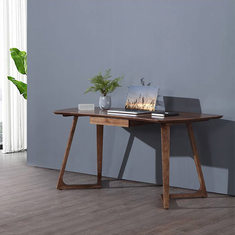 30" H Ash Office Desk Contemporary Writing Desk in Matte Finish 55.1"L x 27.6"W x 29.5"H Walnut Clearhalo 'furn' 'furn_office_desk' 'Furniture' 'Office Desks' 'Office Furniture' 'office_desk' 6027662