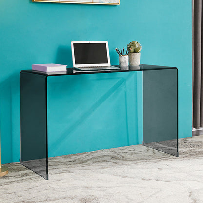 Modern Glass-Top Computer Desk Rectangular Sled Writing Desk for Home Black