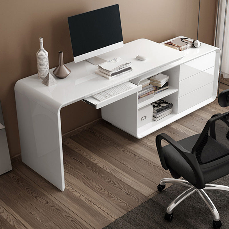 Modern Wood Computer Desk White Pedestal Writing Desk for Home 63"L x 21.7"W x 29.9"H Clearhalo 'furn' 'furn_office_desk' 'Furniture' 'Office Desks' 'Office Furniture' 'office_desk' 6027865