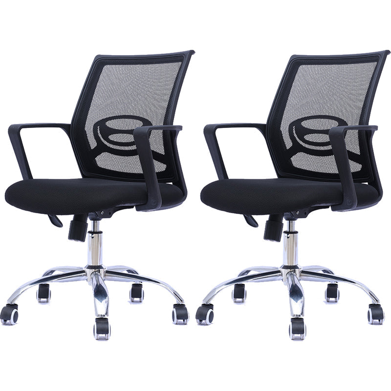 Contemporary Arm Chair Fixed Arms Mid-back Mesh Black Office Chair 2 Piece Set Clearhalo 'furn' 'furn_office_chair' 'Furniture' 'Office Chairs' 'Office Furniture' 'office_chair' 6027998