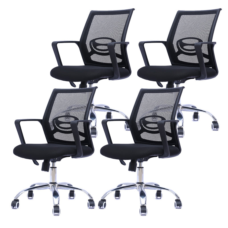 Contemporary Arm Chair Fixed Arms Mid-back Mesh Black Office Chair 4 Piece Set Clearhalo 'furn' 'furn_office_chair' 'Furniture' 'Office Chairs' 'Office Furniture' 'office_chair' 6028000