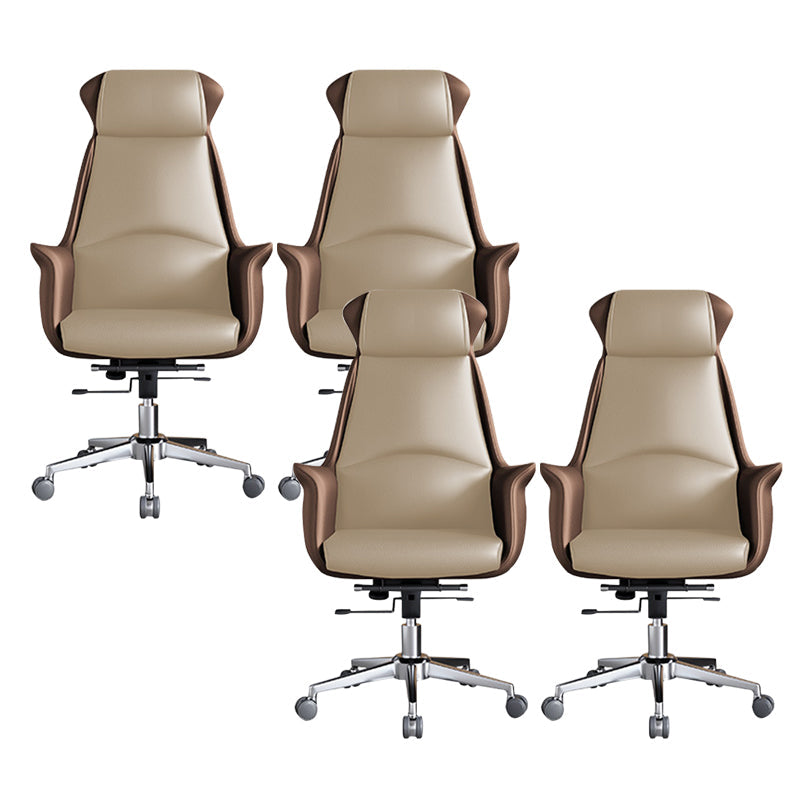 Sedia moderna con braccioli inclusi e rotelle, sedia da scrivania in pelle con schienale alto, colore nero/marrone