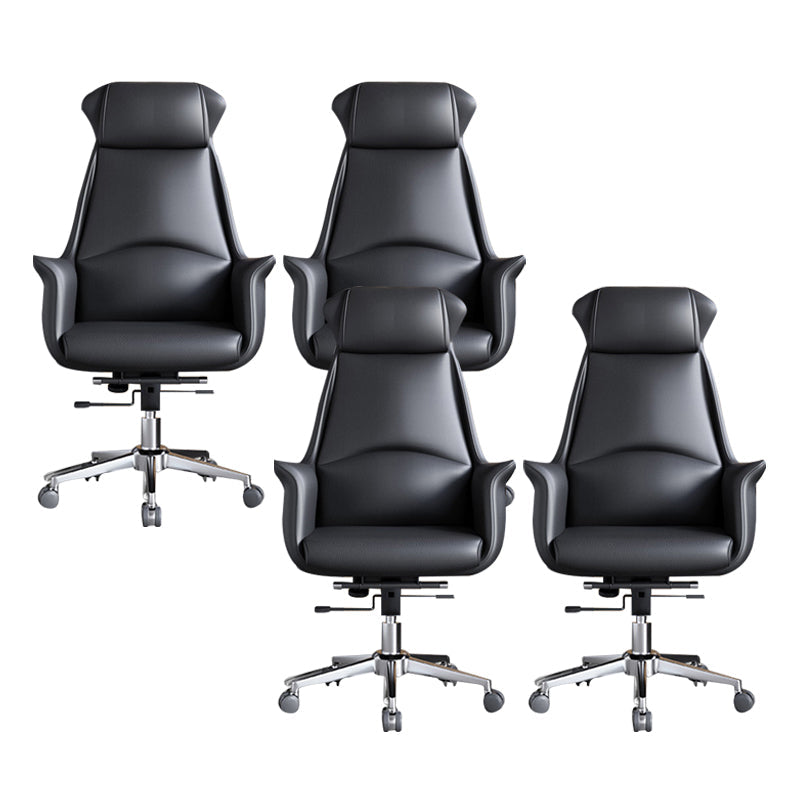 Sedia moderna con braccioli inclusi e rotelle, sedia da scrivania in pelle con schienale alto, colore nero/marrone