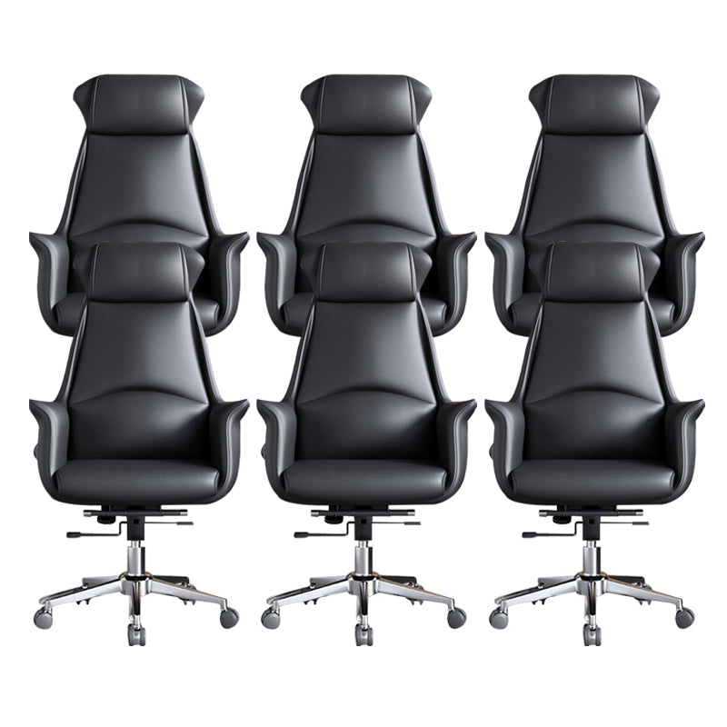 Sedia moderna con braccioli inclusi e rotelle, sedia da scrivania in pelle con schienale alto, colore nero/marrone