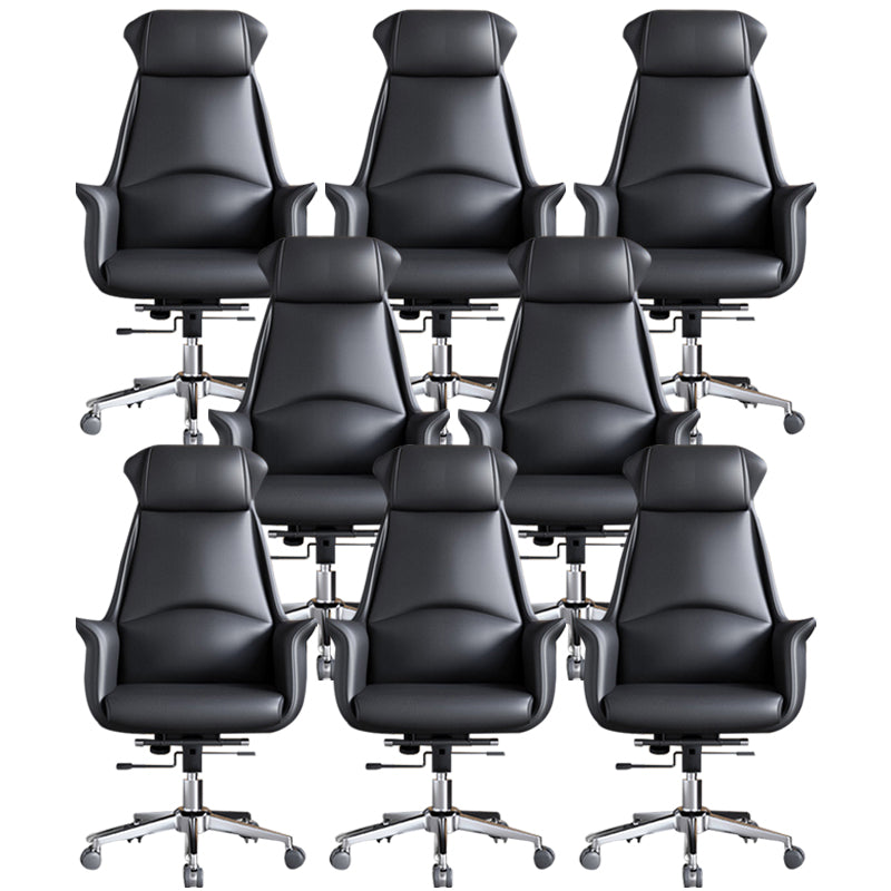 Sedia moderna con braccioli inclusi e rotelle, sedia da scrivania in pelle con schienale alto, colore nero/marrone