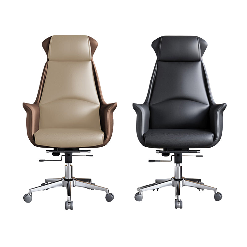 Sedia moderna con braccioli inclusi e rotelle, sedia da scrivania in pelle con schienale alto, colore nero/marrone