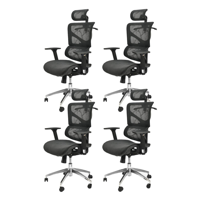 Contemporary Office Chair High-Back Adjustable Back Height Desk Chair Matte Black 4 Piece Set Clearhalo 'furn' 'furn_office_chair' 'Furniture' 'Office Chairs' 'Office Furniture' 'office_chair' 6028351