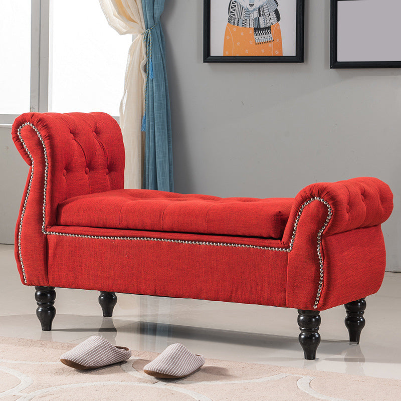 Upholstered Rectangle Entryway Bench Cushioned Seating Bench with Legs 35.4"L x 17.7"W x 28"H Red Clearhalo 'Benches' 'Chairs & Seating' 'furn' 'furn_benches' 'Furniture' 'Living Room Furniture' 6028935