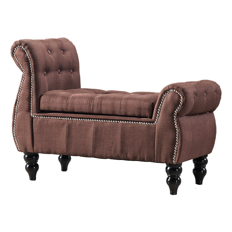 Upholstered Rectangle Entryway Bench Cushioned Seating Bench with Legs 35.4"L x 17.7"W x 28"H Coffee Clearhalo 'Benches' 'Chairs & Seating' 'furn' 'furn_benches' 'Furniture' 'Living Room Furniture' 6028943