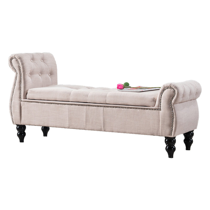 Upholstered Rectangle Entryway Bench Cushioned Seating Bench with Legs 55.1"L x 17.7"W x 28"H Off-White Clearhalo 'Benches' 'Chairs & Seating' 'furn' 'furn_benches' 'Furniture' 'Living Room Furniture' 6028947