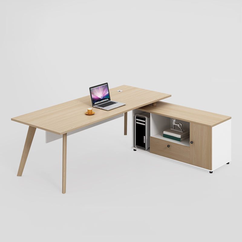 Contemporary Wooden Drawer Office Desk Natural Rectangular Office Desk Right Hand Return Clearhalo 'furn' 'furn_office_desk' 'Furniture' 'Office Desks' 'Office Furniture' 'office_desk' 6031621