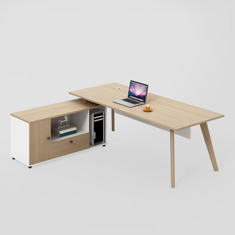 Contemporary Wooden Drawer Office Desk Natural Rectangular Office Desk Left Hand Return Clearhalo 'furn' 'furn_office_desk' 'Furniture' 'Office Desks' 'Office Furniture' 'office_desk' 6031622