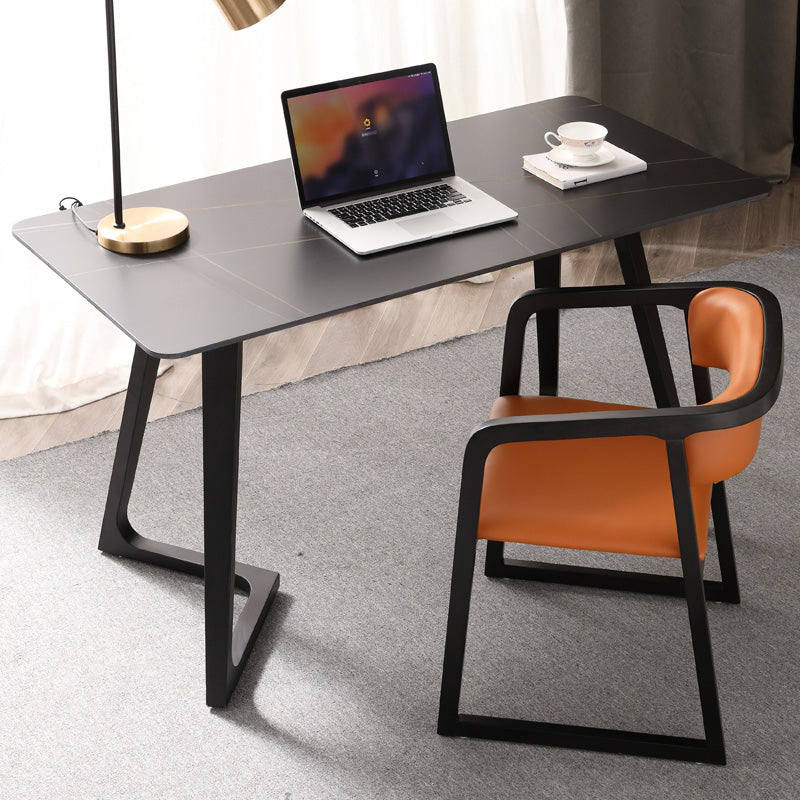 Black Rectangular Office Desk with Black Metal Base Modern Desk 63"L x 27.6"W x 29.5"H Clearhalo 'furn' 'furn_office_desk' 'Furniture' 'Office Desks' 'Office Furniture' 'office_desk' 6031637